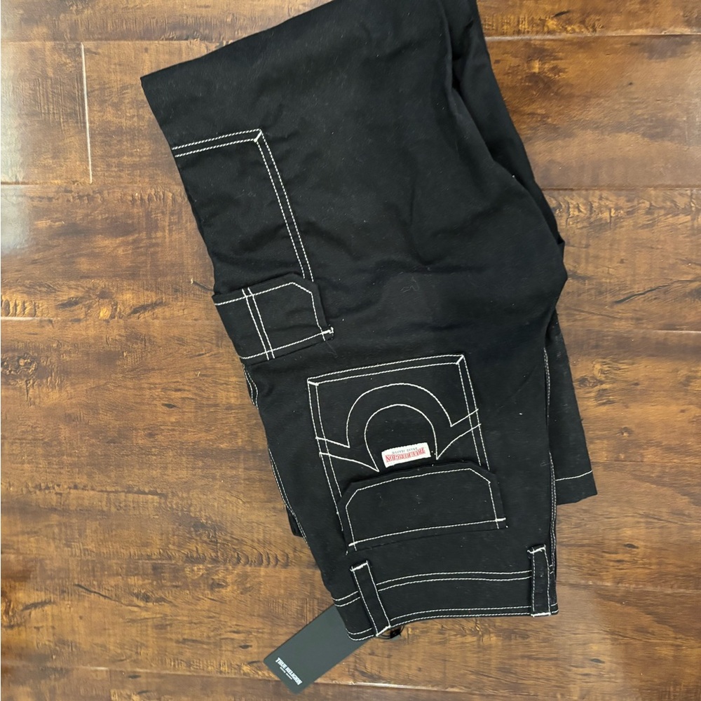 Black Workwear Pants with White Stitching